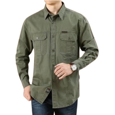 Cargo Shirt Men Long Sleeve Casual Cotton Shirts High Quality Camisa Militar Overshirt Brand