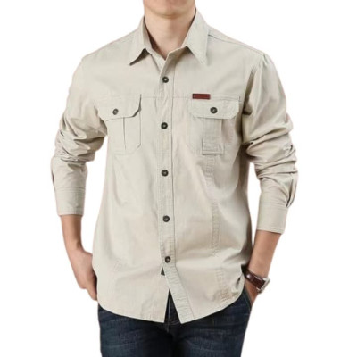 Cargo Shirt Men Long Sleeve Casual Cotton Shirts High Quality Camisa Militar Overshirt Brand