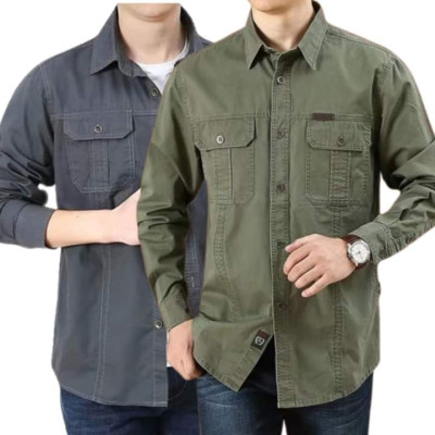 Cargo Shirt Men Long Sleeve Casual Cotton Shirts High Quality Camisa Militar Overshirt Brand