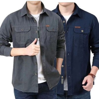 Cargo Shirt Men Long Sleeve Casual Cotton Shirts High Quality Camisa Militar Overshirt Brand