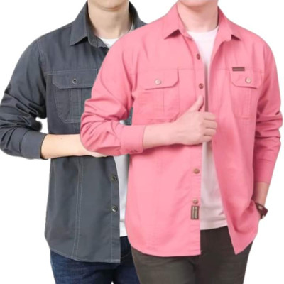 Cargo Shirt Men Long Sleeve Casual Cotton Shirts High Quality Camisa Militar Overshirt Brand