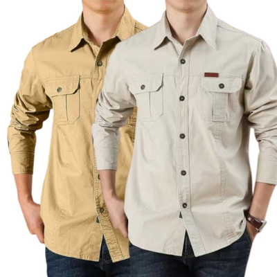 Cargo Shirt Men Long Sleeve Casual Cotton Shirts High Quality Camisa Militar Overshirt Brand