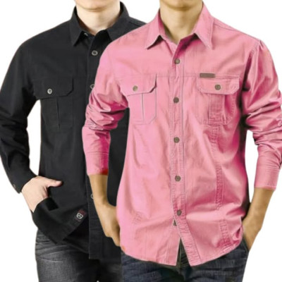 Cargo Shirt Men Long Sleeve Casual Cotton Shirts High Quality Camisa Militar Overshirt Brand