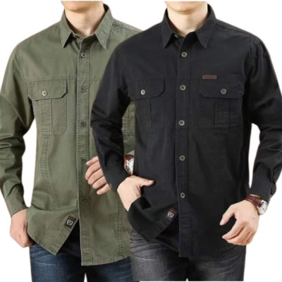 Cargo Shirt Men Long Sleeve Casual Cotton Shirts High Quality Camisa Militar Overshirt Brand