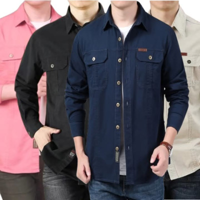 Cargo Shirt Men Long Sleeve Casual Cotton Shirts High Quality Camisa Militar Overshirt Brand
