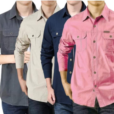 Cargo Shirt Men Long Sleeve Casual Cotton Shirts High Quality Camisa Militar Overshirt Brand
